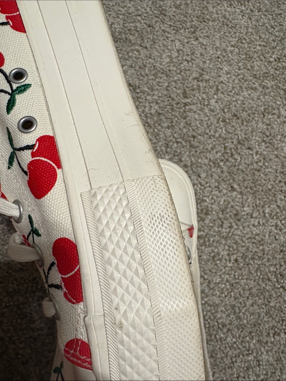 Converse High-Top Canvas Sneakers in White with Red Cherry Print - Picture 3 of 6
